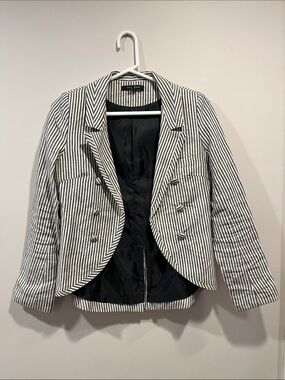 Olive Olivia Black & White Striped Linen Blazer